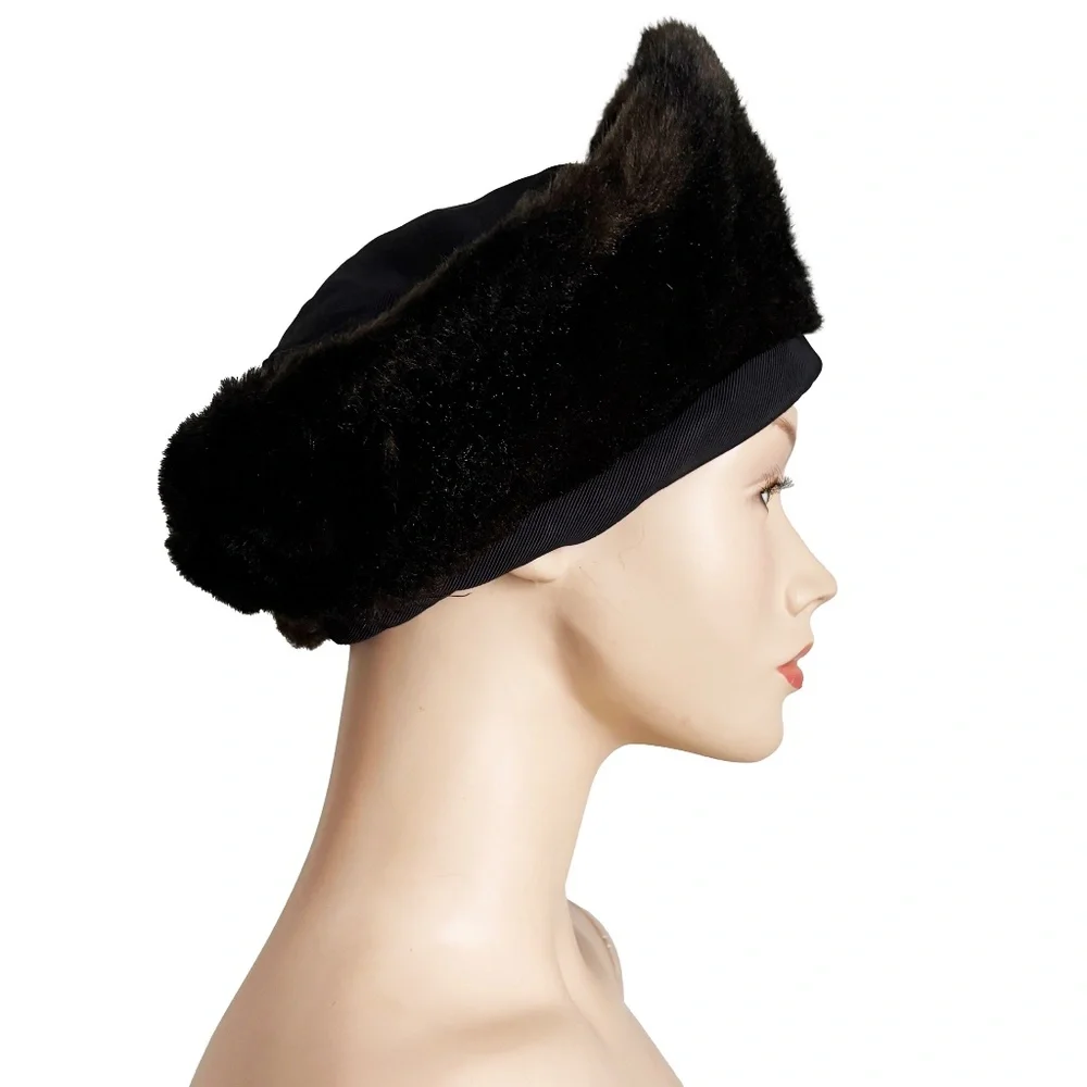 Norma Kamali for Stetson Hat Faux Fur Cossack Style Trapper Vintage 1980s OSFM